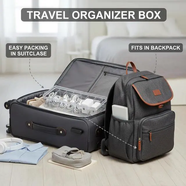 Alt view image 5 of 7 - 2 Pcs Cable Organizer Box with Wire Ties, Plastic Cord Storage Box with Lid, Electronics Organizer for Home Office Desk Organizers and Accessories (Clear)