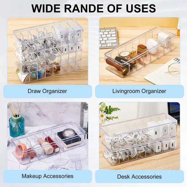 Alt view image 7 of 7 - 2 Pcs Cable Organizer Box with Wire Ties, Plastic Cord Storage Box with Lid, Electronics Organizer for Home Office Desk Organizers and Accessories (Clear)
