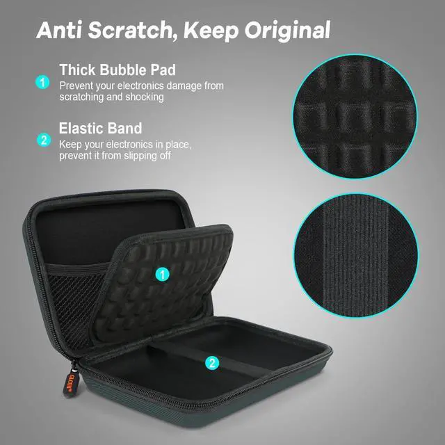 Alt view image 3 of 7 - Shockproof Hard Shell Case - Large Electronic Organizer Carrying Case for External Hard Drive, Power Bank, Charger, Battery, GPS, Cell Phone - Portable Storage Pouch Bag Travel Case - Grey Blue