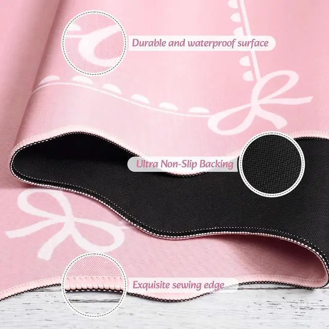Alt view image 4 of 7 - Scalloped Bow Desk Mat Cute Coquette Large Mouse Pad Kawaii Cottagecore Vintage Rustic Keyboard Pad Nonslip 2026 Graduation Gift with Stitching Waterproof Gaming(Pink)