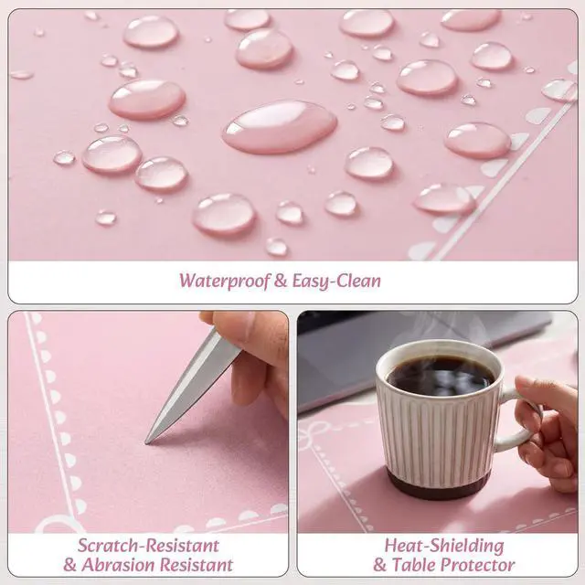 Alt view image 5 of 7 - Scalloped Bow Desk Mat Cute Coquette Large Mouse Pad Kawaii Cottagecore Vintage Rustic Keyboard Pad Nonslip 2026 Graduation Gift with Stitching Waterproof Gaming(Pink)