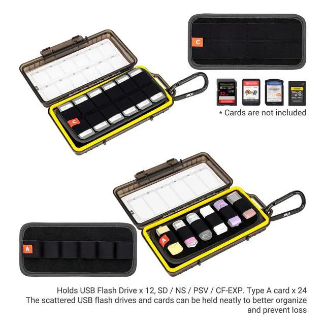 Alt view image 2 of 7 - Durable USB Flash Drive Case, Thumb Drive Organizer for 12 USB A/USB C Jump Drive, 24 Memory Card SD SDHC SDXC CFexpress Type A Card Case Holder, Water-Resistant and Shockproof