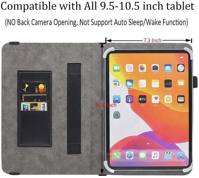 Alt view image 5 of 6 - 10 10.1 11 Inch Tablet Case, Viclowlpfe Protective Folio Stand Android 16 15 Case for 9.6-11 Inch Tablet with Hand Strap and Cards Slots, Black
