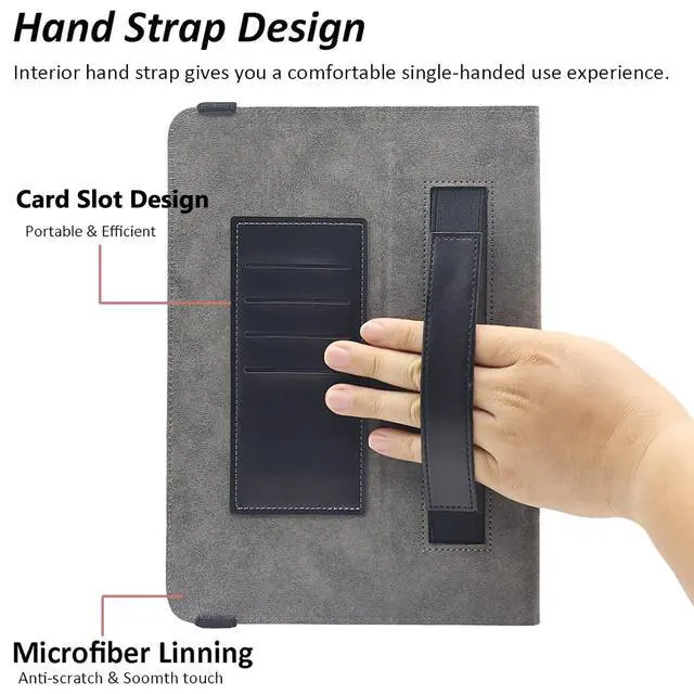 Alt view image 6 of 6 - 10 10.1 11 Inch Tablet Case, Viclowlpfe Protective Folio Stand Android 16 15 Case for 9.6-11 Inch Tablet with Hand Strap and Cards Slots, Black