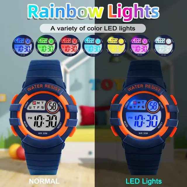 Alt view image 2 of 6 - Digital Kids Watch 30 M Waterproof, 7 Color Lights Time Teaching Watch Easy to Read for Girls Boys 5-16