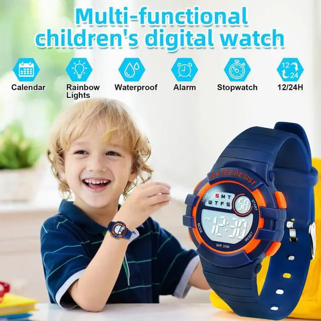 Alt view image 4 of 6 - Digital Kids Watch 30 M Waterproof, 7 Color Lights Time Teaching Watch Easy to Read for Girls Boys 5-16