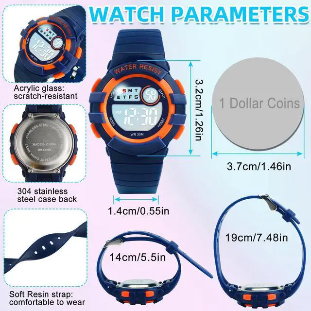 Alt view image 5 of 6 - Digital Kids Watch 30 M Waterproof, 7 Color Lights Time Teaching Watch Easy to Read for Girls Boys 5-16
