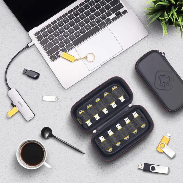 Alt view image 2 of 7 - USB Flash Drives Case Organizer Fits 20 Thumb Drives USB Sticks Holder Hard Shell Storage Case Portable Box Travel Carrying Pouch -Black