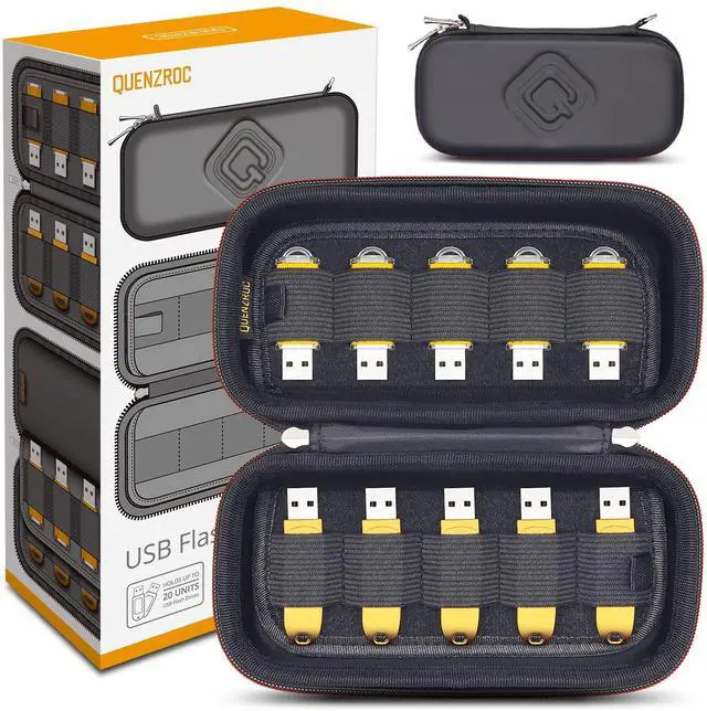 Main image of USB Flash Drives Case Organizer Fits 20 Thumb Drives USB Sticks Holder Hard Shell Storage Case Portable Box Travel Carrying Pouch -Black