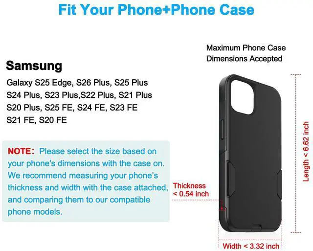 Alt view image 2 of 5 - Holster for Samsung Galaxy S20-S26 Plus, FE, Edge, Horizontal Nylon Cell Phone Belt Card Holder Pouch with Clip for Men, Magnetic Closure, Sturdy Build, Reliable Everyday Protection, Black