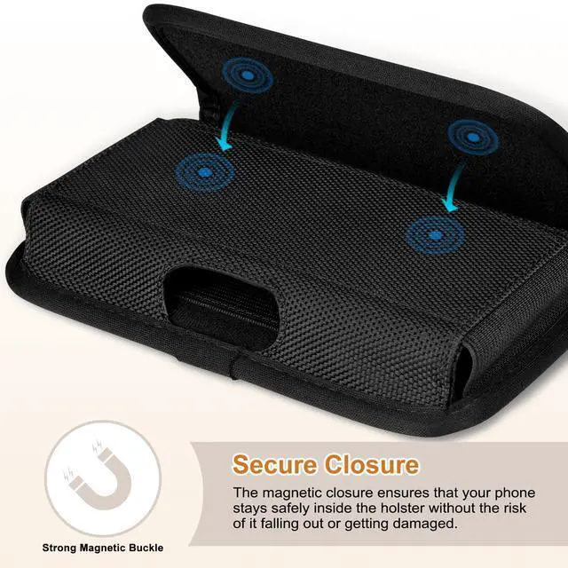 Alt view image 3 of 5 - Holster for Samsung Galaxy S20-S26 Plus, FE, Edge, Horizontal Nylon Cell Phone Belt Card Holder Pouch with Clip for Men, Magnetic Closure, Sturdy Build, Reliable Everyday Protection, Black