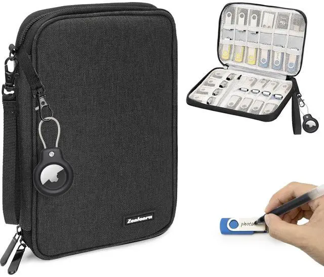 Main image of USB Flash Drive Case with Labels, USB Organizer Holds 24 Pcs, USBs Case, USBs Storage Cases,Thumb Drive Cases, Tech Gifts, Farther Days Gifts, Black
