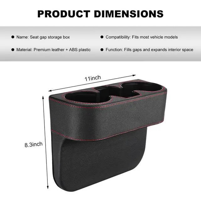 Alt view image 2 of 6 - Car Seat Gap Filler Organizer, Multifunctional Auto Console Side Storage Box with Cup Holder, Universal PU Leather Cup Holder Front Seat Crevice Filler for Car Truck SUV (Black)