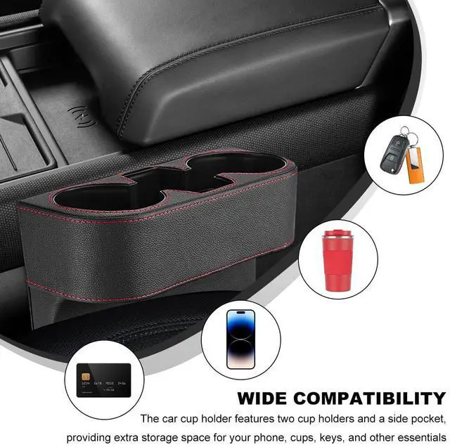 Alt view image 5 of 6 - Car Seat Gap Filler Organizer, Multifunctional Auto Console Side Storage Box with Cup Holder, Universal PU Leather Cup Holder Front Seat Crevice Filler for Car Truck SUV (Black)