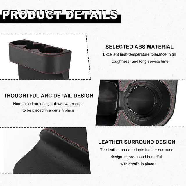 Alt view image 3 of 6 - Car Seat Gap Filler Organizer, Multifunctional Auto Console Side Storage Box with Cup Holder, Universal PU Leather Cup Holder Front Seat Crevice Filler for Car Truck SUV (Black)