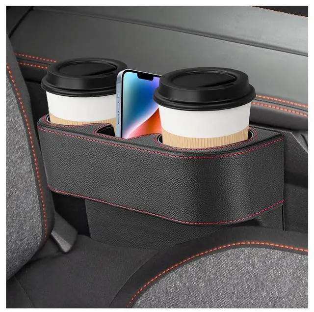Main image of Car Seat Gap Filler Organizer, Multifunctional Auto Console Side Storage Box with Cup Holder, Universal PU Leather Cup Holder Front Seat Crevice Filler for Car Truck SUV (Black)