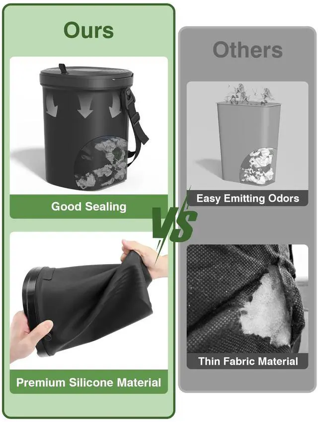 Alt view image 4 of 6 - Leakproof Car Trash Can, 1.9 Gallon Soft Silicone Hanging Garbage Can with Lid, Easy to Clean Vehicle Trash Bin, Suitable for Sedans, SUVs, MPVs & Trucks