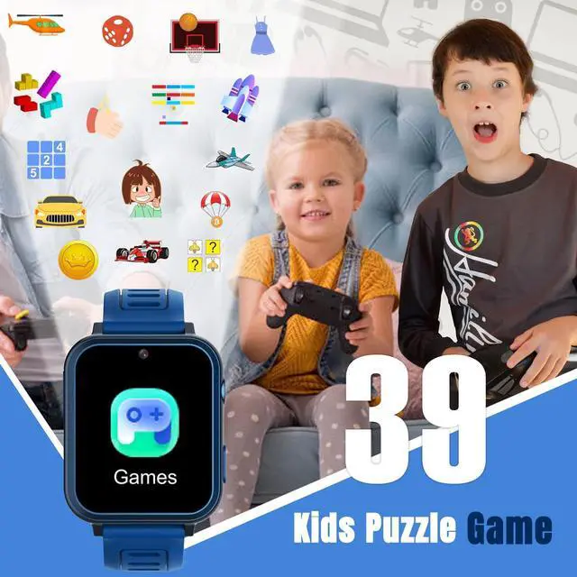 Alt view image 5 of 6 - Smart Watch for Kids with 39 Puzzle Games HD Touch Screen Camera Music Player Pedometer Alarm Clock Calculator Flashlight 12/24 hr Gifts for 4-12 Year Old Boys Toys for Kids