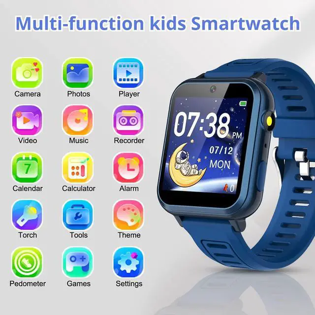 Alt view image 2 of 6 - Smart Watch for Kids with 39 Puzzle Games HD Touch Screen Camera Music Player Pedometer Alarm Clock Calculator Flashlight 12/24 hr Gifts for 4-12 Year Old Boys Toys for Kids