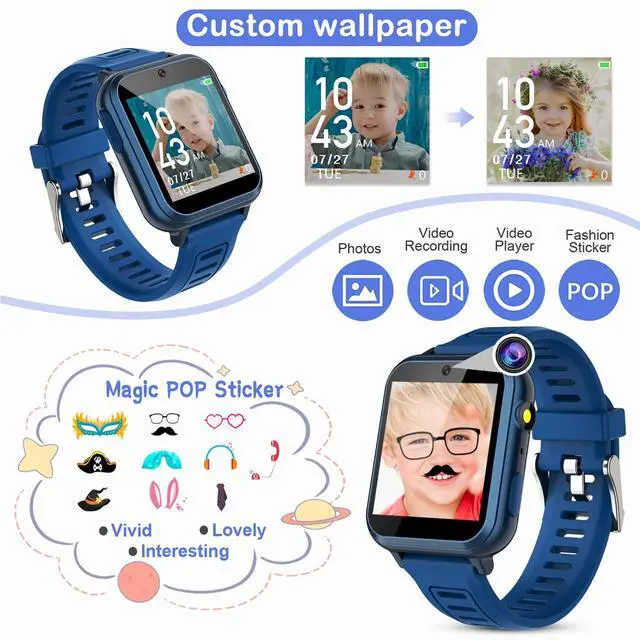 Alt view image 3 of 6 - Smart Watch for Kids with 39 Puzzle Games HD Touch Screen Camera Music Player Pedometer Alarm Clock Calculator Flashlight 12/24 hr Gifts for 4-12 Year Old Boys Toys for Kids