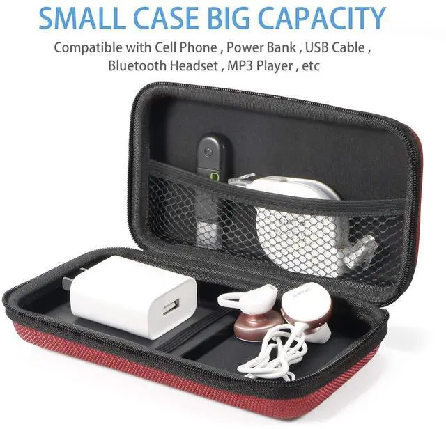 Alt view image 2 of 7 - Hard EVA Protective Case Portable Storage Case for Charging Cable, Power Bank, Hard Drive, Cell Phone, External Battery - Small Travel Case Mesh Inner Pocket + Zipper Enclosure