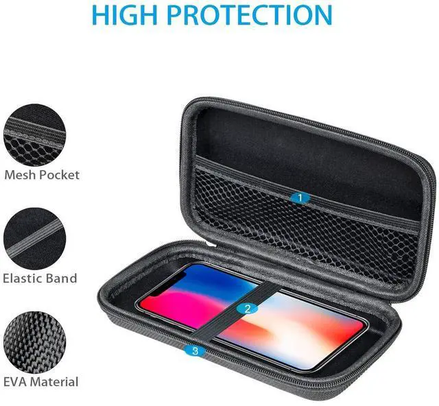 Alt view image 4 of 7 - Hard EVA Protective Case Portable Storage Case for Charging Cable, Power Bank, Hard Drive, Cell Phone, External Battery - Small Travel Case Mesh Inner Pocket + Zipper Enclosure