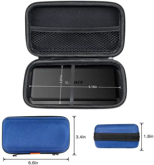 Alt view image 5 of 7 - Hard EVA Protective Case Portable Storage Case for Charging Cable, Power Bank, Hard Drive, Cell Phone, External Battery - Small Travel Case Mesh Inner Pocket + Zipper Enclosure