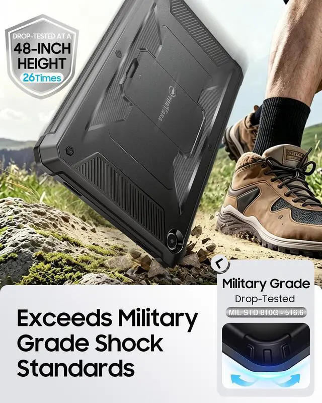 Alt view image 5 of 7 - Shockproof Case for Samsung Galaxy Tab A11+ Plus 11 Inch 2025/ A9+ Plus 2023, Tuatara Rugged Unibody Hybrid Bumper Kickstand Cover Built-in Screen Protector, Black