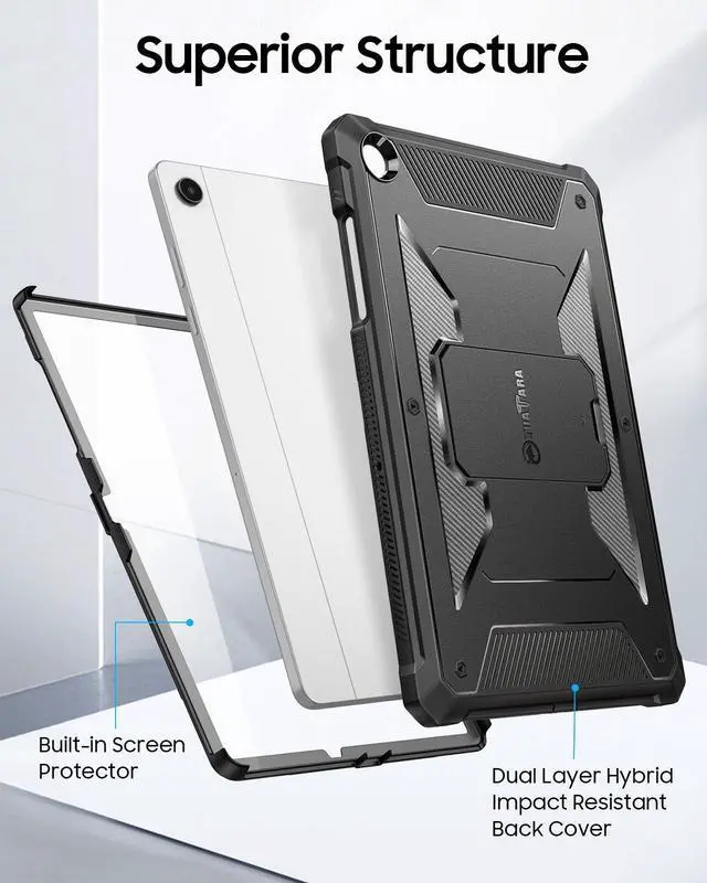 Alt view image 4 of 7 - Shockproof Case for Samsung Galaxy Tab A11+ Plus 11 Inch 2025/ A9+ Plus 2023, Tuatara Rugged Unibody Hybrid Bumper Kickstand Cover Built-in Screen Protector, Black
