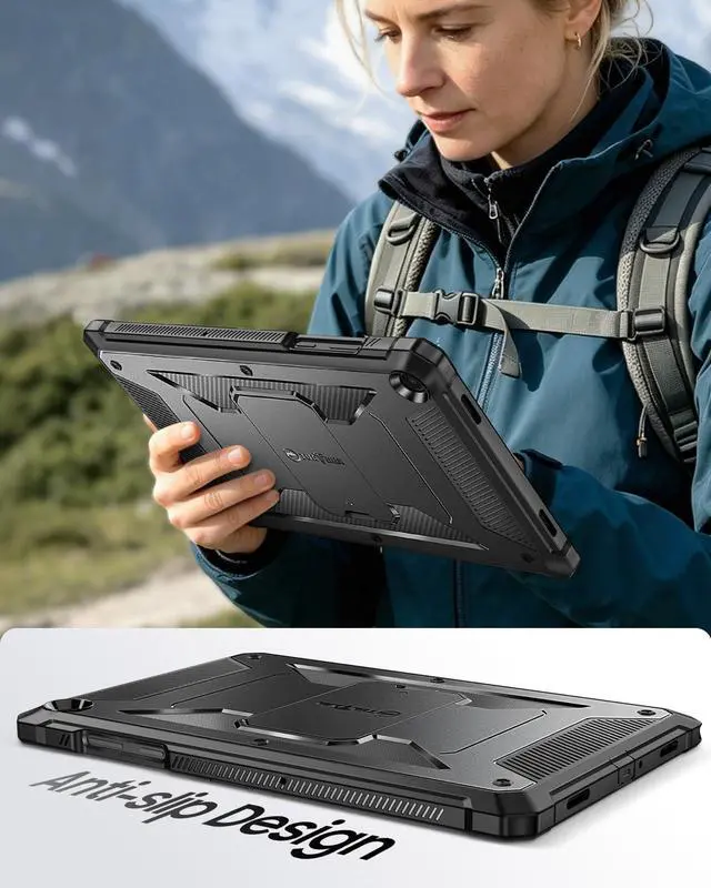 Alt view image 6 of 7 - Shockproof Case for Samsung Galaxy Tab A11+ Plus 11 Inch 2025/ A9+ Plus 2023, Tuatara Rugged Unibody Hybrid Bumper Kickstand Cover Built-in Screen Protector, Black