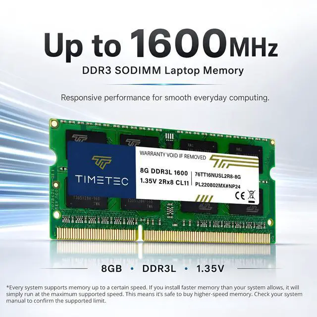 Alt view image 2 of 7 - 8GB DDR3L / DDR3 1600MHz (DDR3L-1600) PC3L-12800 / PC3-12800(PC3L-12800S) Non-ECC Unbuffered 1.35V/1.5V CL11 2Rx8 Dual Rank 204 Pin SODIMM Laptop Notebook PC Computer Memory RAM Module Upgrade