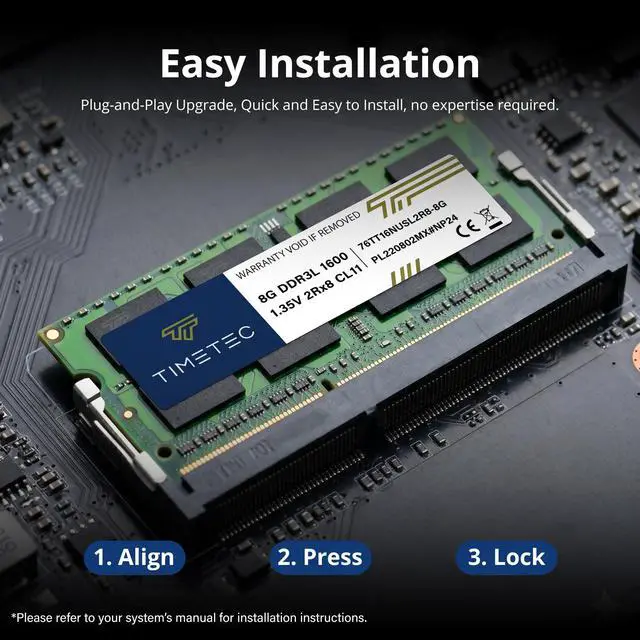 Alt view image 6 of 7 - 8GB DDR3L / DDR3 1600MHz (DDR3L-1600) PC3L-12800 / PC3-12800(PC3L-12800S) Non-ECC Unbuffered 1.35V/1.5V CL11 2Rx8 Dual Rank 204 Pin SODIMM Laptop Notebook PC Computer Memory RAM Module Upgrade