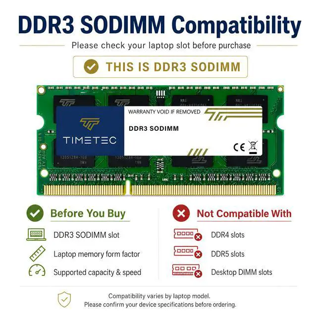 Alt view image 4 of 7 - 8GB DDR3L / DDR3 1600MHz (DDR3L-1600) PC3L-12800 / PC3-12800(PC3L-12800S) Non-ECC Unbuffered 1.35V/1.5V CL11 2Rx8 Dual Rank 204 Pin SODIMM Laptop Notebook PC Computer Memory RAM Module Upgrade