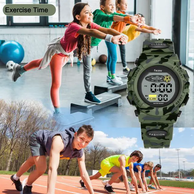 Alt view image 7 of 7 - Camo Sports Watch for Boys-Waterproof Kids Digital Watch with Colorful Light, Alarm&Snooze,Stopwatch Military Design Silicone Band Gift for Birthdays,Christmas(8+ Years)