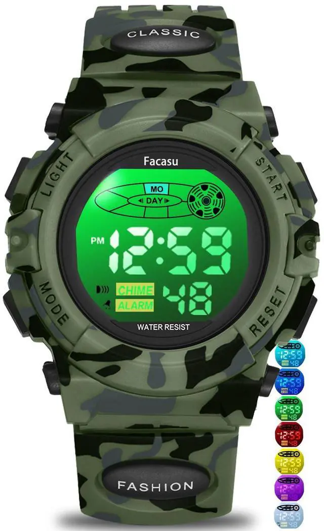 Main image of Camo Sports Watch for Boys-Waterproof Kids Digital Watch with Colorful Light, Alarm&Snooze,Stopwatch Military Design Silicone Band Gift for Birthdays,Christmas(8+ Years)