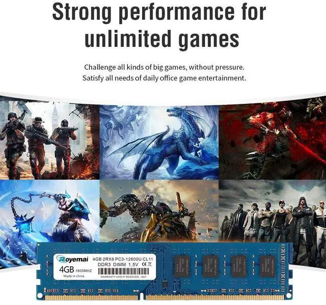 Alt view image 6 of 6 - 8GB Kit (2X4GB) DDR3 1600MHz PC3-12800U 4GB 2Rx8 240-pin Dimm CL11 1.5V Desktop RAM Memory Module