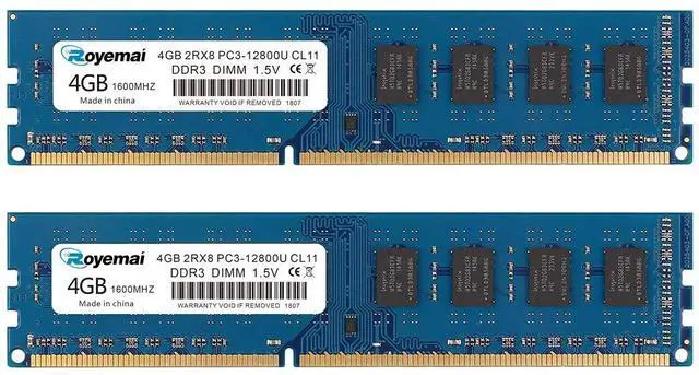 Main image of 8GB Kit (2X4GB) DDR3 1600MHz PC3-12800U 4GB 2Rx8 240-pin Dimm CL11 1.5V Desktop RAM Memory Module
