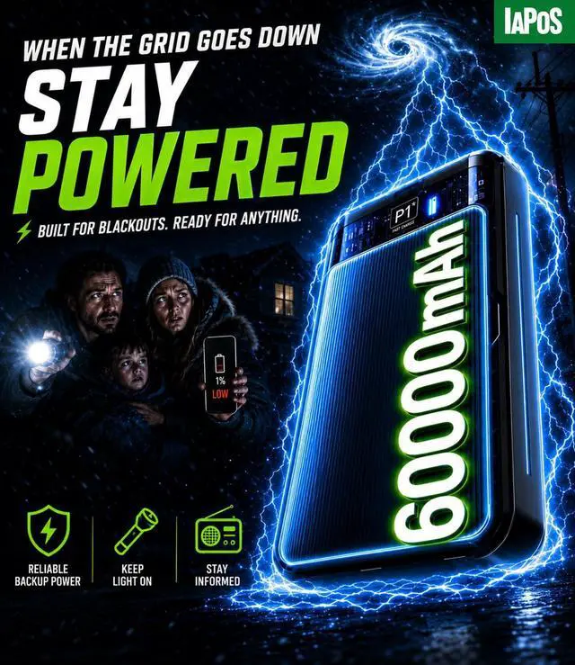 Alt view image 2 of 5 - Portable Charger Power Bank - 60,000mAh Battery Pack, 22.5W Fast Charging Phone Charger Attached USB-C/iOS/Micro-USB Cable, Powerbank for iPhone 17 16 15 14 13 Samsung, for Travel Camping Essentials