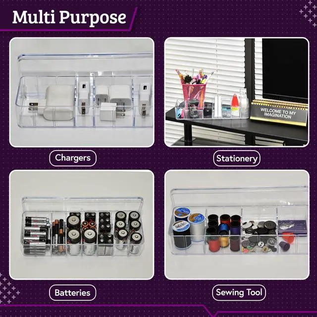 Alt view image 5 of 7 - Set of 3 Cable Organizer Box W/Labels - Charger Box, Stackable W/Lids-Cord Organizer Junk Drawer- Cord Storage Box for Desk -Cable Organizer case
