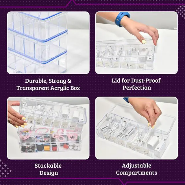 Alt view image 4 of 7 - Set of 3 Cable Organizer Box W/Labels - Charger Box, Stackable W/Lids-Cord Organizer Junk Drawer- Cord Storage Box for Desk -Cable Organizer case