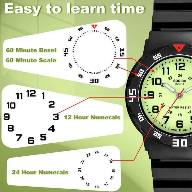 Alt view image 4 of 6 - Analog Watch Waterproof Time Teaching Boys Girls Watch Soft Band Learning Time Wrist Watch for Kids (Black-pre-Sale)