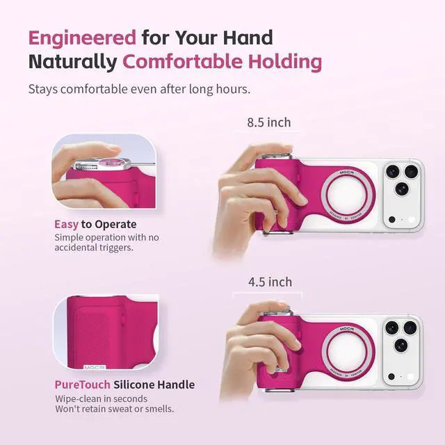 Alt view image 4 of 7 - MOCA iPhone 17 Pro Camera Grip No Need App for iOS26, Compatible iOS17 and iOS18, Fun Shot Magnetic Grip for Phone Native Camera with Anti-Drop Detachable Remote and Convenient Keychain Hook
