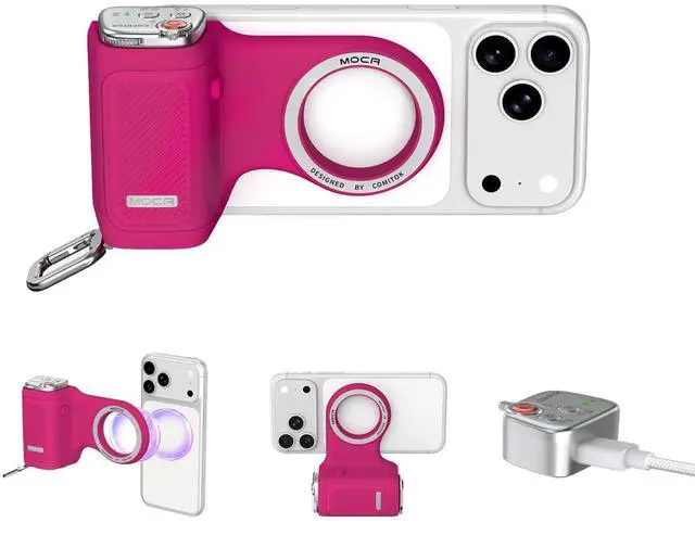 Main image of MOCA iPhone 17 Pro Camera Grip No Need App for iOS26, Compatible iOS17 and iOS18, Fun Shot Magnetic Grip for Phone Native Camera with Anti-Drop Detachable Remote and Convenient Keychain Hook