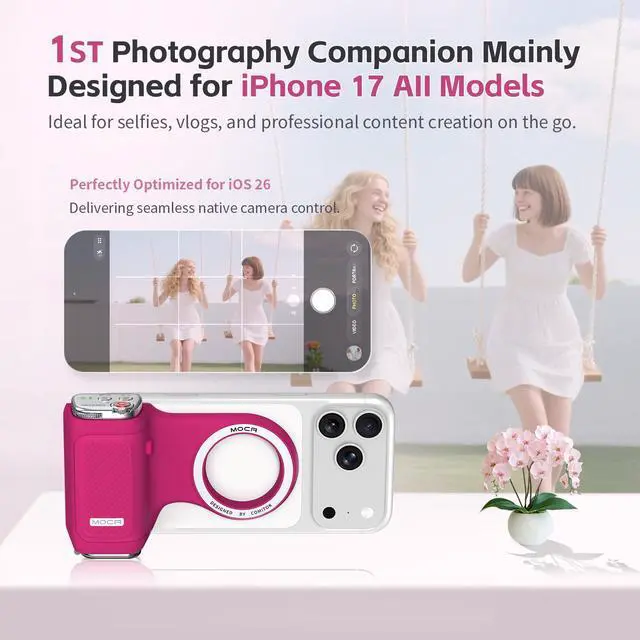 Alt view image 2 of 7 - MOCA iPhone 17 Pro Camera Grip No Need App for iOS26, Compatible iOS17 and iOS18, Fun Shot Magnetic Grip for Phone Native Camera with Anti-Drop Detachable Remote and Convenient Keychain Hook