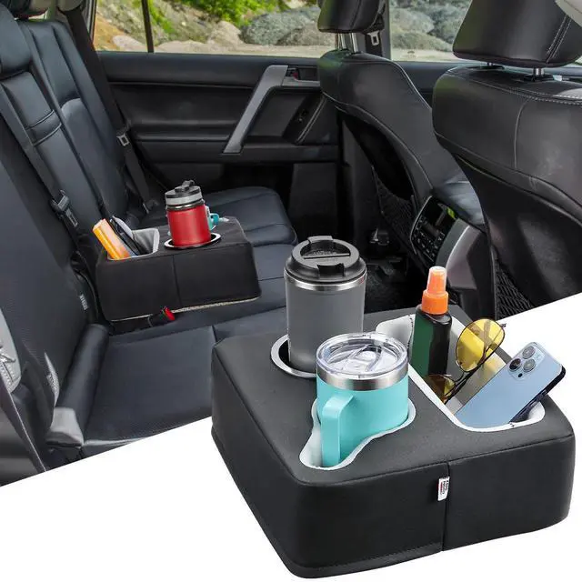 Main image of Back Seat Cup Holder for Car, Couch Cup Holder, Car Truck Boat Organizer, Couch Sofa Bed Expander Tray Holds Drinks, Snacks, Remote, Cell Mobile Phone (Black)