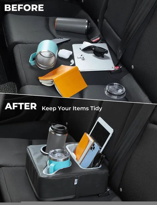 Alt view image 3 of 7 - Back Seat Cup Holder for Car, Couch Cup Holder, Car Truck Boat Organizer, Couch Sofa Bed Expander Tray Holds Drinks, Snacks, Remote, Cell Mobile Phone (Black)
