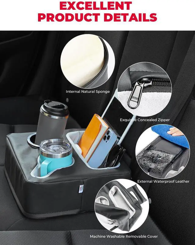 Alt view image 4 of 7 - Back Seat Cup Holder for Car, Couch Cup Holder, Car Truck Boat Organizer, Couch Sofa Bed Expander Tray Holds Drinks, Snacks, Remote, Cell Mobile Phone (Black)
