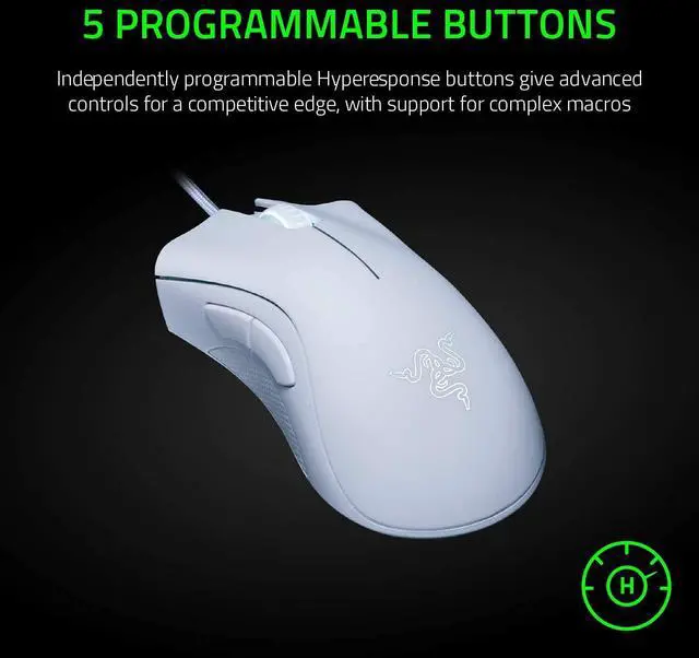 Alt view image 3 of 7 - DeathAdder Essential Gaming Mouse: 6400 DPI Optical Sensor - 5 Programmable Buttons - Mechanical Switches - Rubber Side Grips - Mercury White