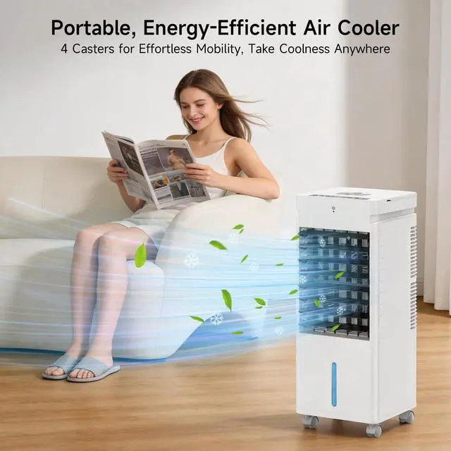 Alt view image 3 of 7 - Portable Air Conditioners,Windowless Swamp Cooler Portable AC Unit, Cooling Fan That Blow Cold Air w/Remote 5L Tank 12 Speeds 9H Timer, Evaporative Air Cooler for Bedroom Indoor Room (white)
