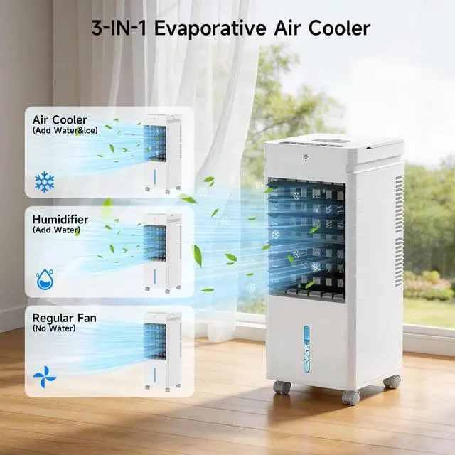 Alt view image 2 of 7 - Portable Air Conditioners,Windowless Swamp Cooler Portable AC Unit, Cooling Fan That Blow Cold Air w/Remote 5L Tank 12 Speeds 9H Timer, Evaporative Air Cooler for Bedroom Indoor Room (white)